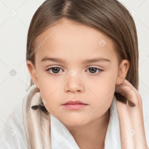 Neutral white child female with medium  brown hair and brown eyes