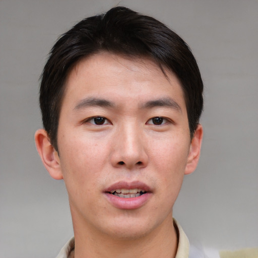 Neutral asian young-adult male with short  brown hair and brown eyes
