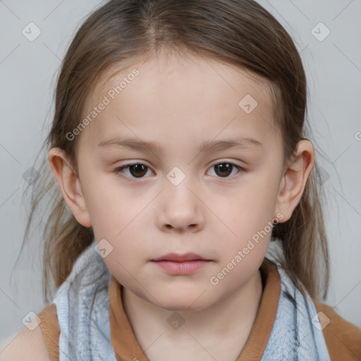 Neutral white child female with medium  brown hair and brown eyes