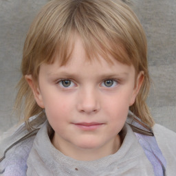 Neutral white child female with medium  brown hair and blue eyes