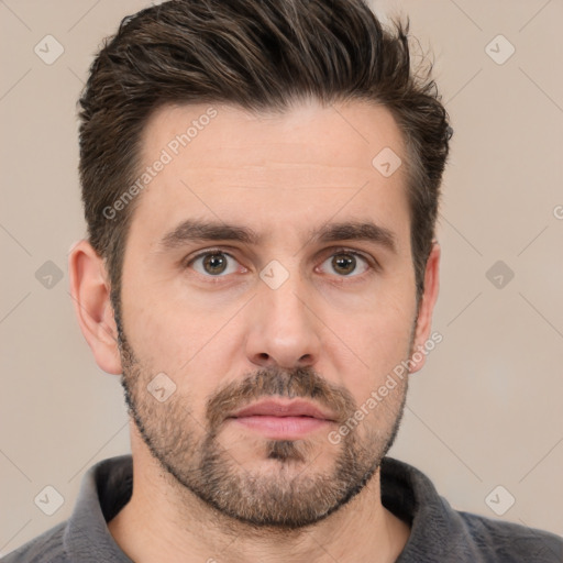 Neutral white adult male with short  brown hair and brown eyes