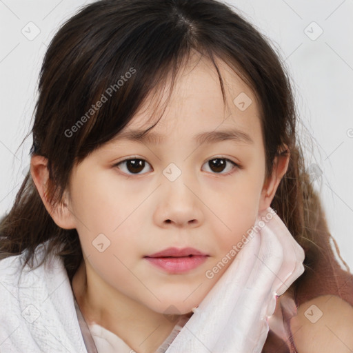 Neutral white child female with medium  brown hair and brown eyes