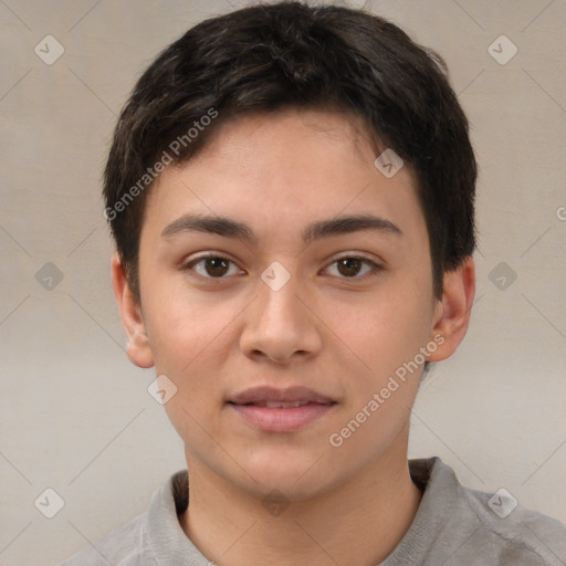 Neutral asian young-adult male with short  brown hair and brown eyes