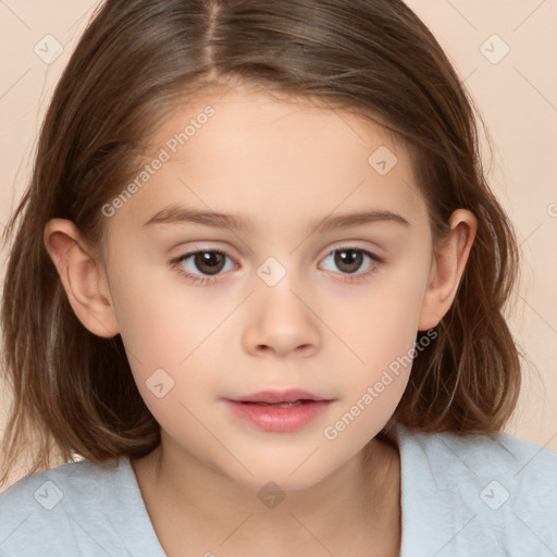 Neutral white child female with medium  brown hair and brown eyes