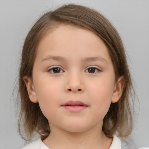 Neutral white child female with medium  brown hair and brown eyes