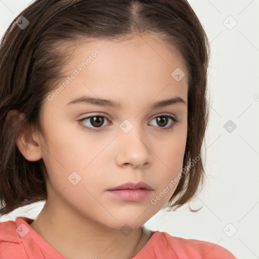 Neutral white child female with medium  brown hair and brown eyes