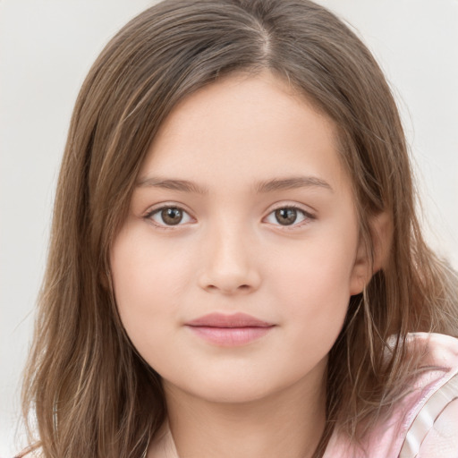 Neutral white child female with long  brown hair and brown eyes