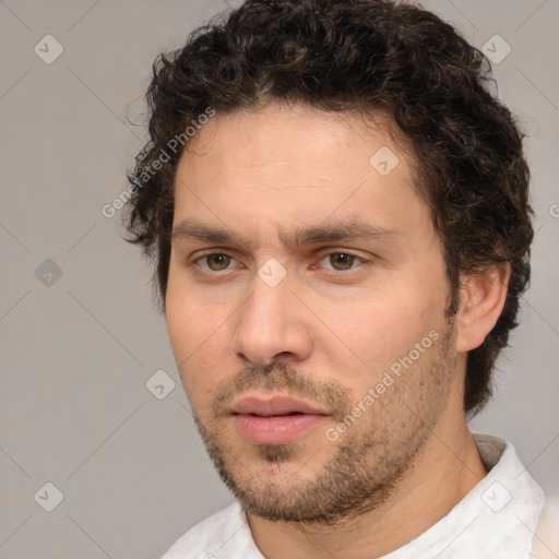 Neutral white adult male with short  brown hair and brown eyes