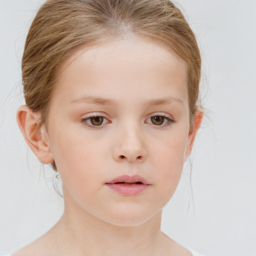 Neutral white child female with medium  brown hair and blue eyes