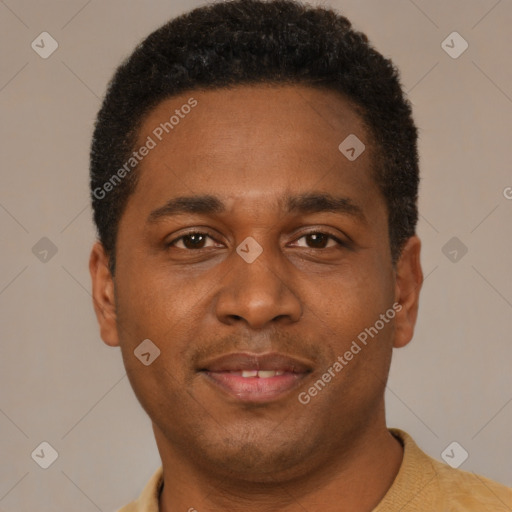 Neutral black young-adult male with short  brown hair and brown eyes