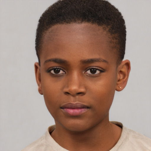 Neutral black child female with short  brown hair and brown eyes