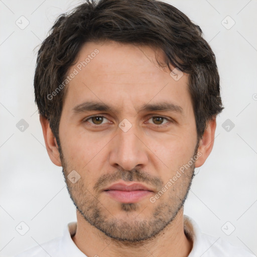 Neutral white adult male with short  brown hair and brown eyes