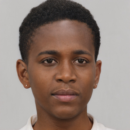Neutral black young-adult male with short  brown hair and brown eyes