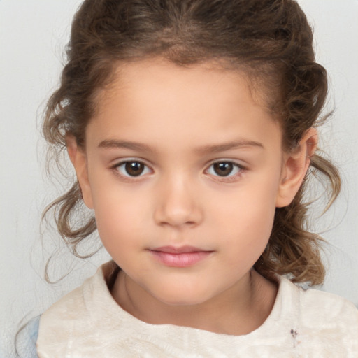 Neutral white child female with medium  brown hair and brown eyes