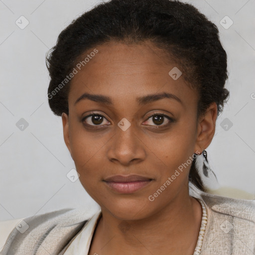 Neutral black young-adult female with short  brown hair and brown eyes