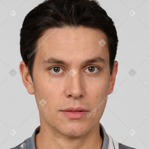 Neutral white adult male with short  brown hair and brown eyes