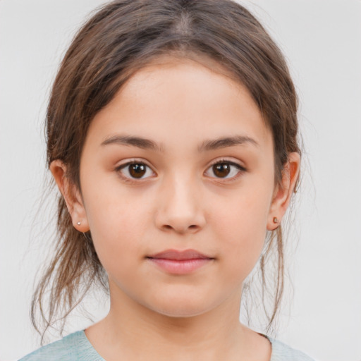 Neutral white child female with medium  brown hair and brown eyes