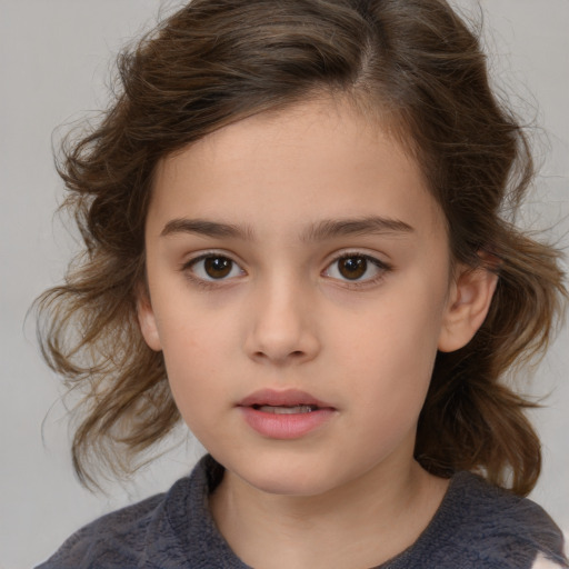 Neutral white child female with medium  brown hair and brown eyes