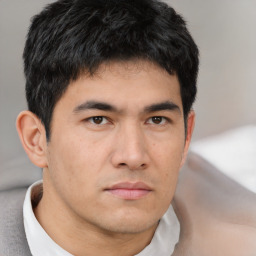 Neutral asian young-adult male with short  black hair and brown eyes