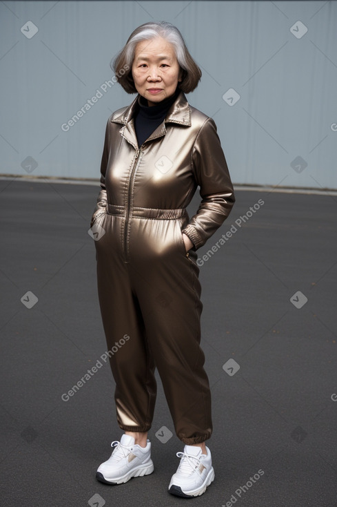 Chinese elderly female with  brown hair