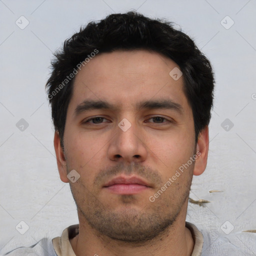 Neutral asian young-adult male with short  black hair and brown eyes