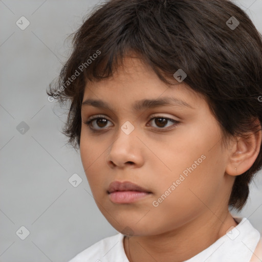 Neutral white child female with medium  brown hair and brown eyes