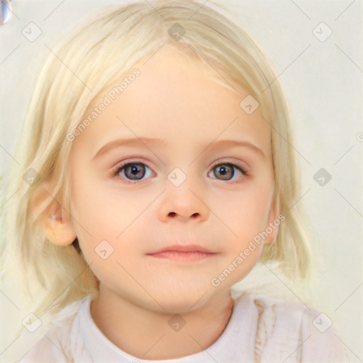 Neutral white child female with medium  brown hair and blue eyes