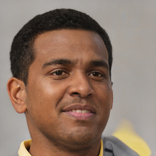 Neutral black young-adult male with short  brown hair and brown eyes