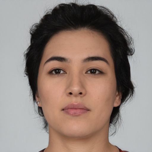 Neutral asian young-adult female with medium  black hair and brown eyes