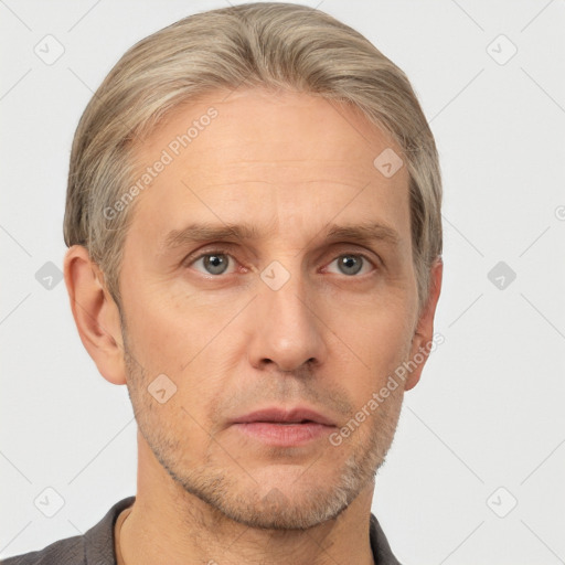 Neutral white adult male with short  brown hair and brown eyes