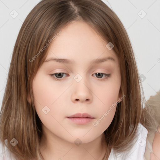 Neutral white child female with medium  brown hair and brown eyes