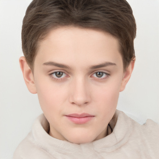 Neutral white young-adult female with short  brown hair and brown eyes