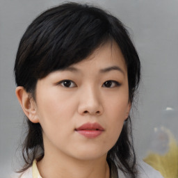 Neutral asian young-adult female with medium  brown hair and brown eyes