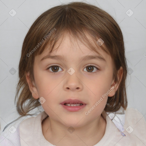 Neutral white child female with medium  brown hair and brown eyes