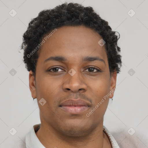 Neutral black young-adult male with short  brown hair and brown eyes