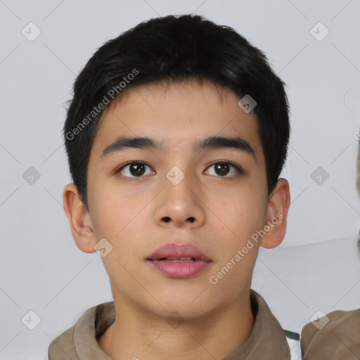 Neutral asian young-adult male with short  brown hair and brown eyes
