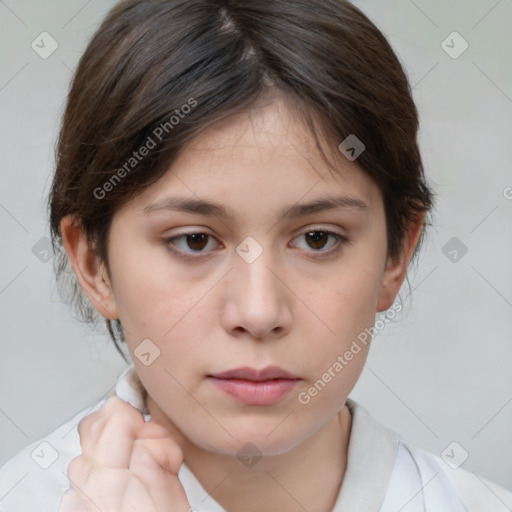 Neutral white child female with medium  brown hair and brown eyes