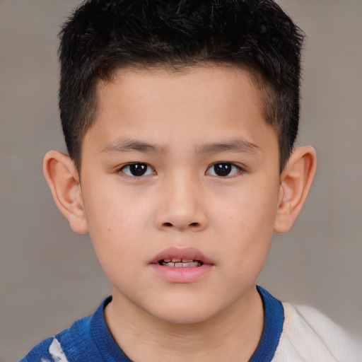 Neutral asian child male with short  brown hair and brown eyes
