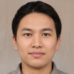 Neutral asian young-adult male with short  brown hair and brown eyes