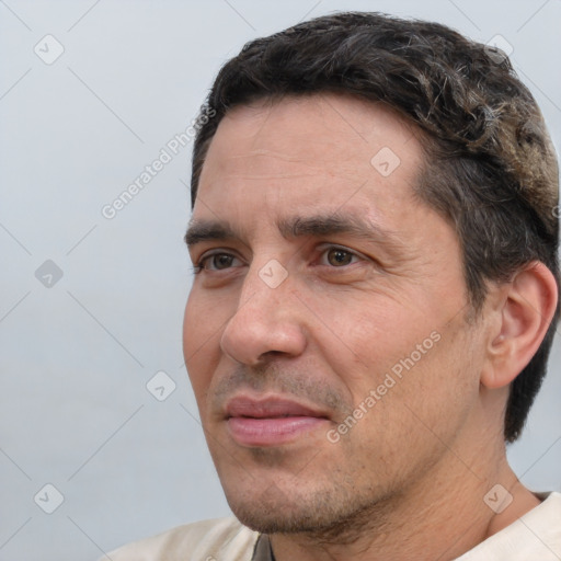 Neutral white adult male with short  brown hair and brown eyes