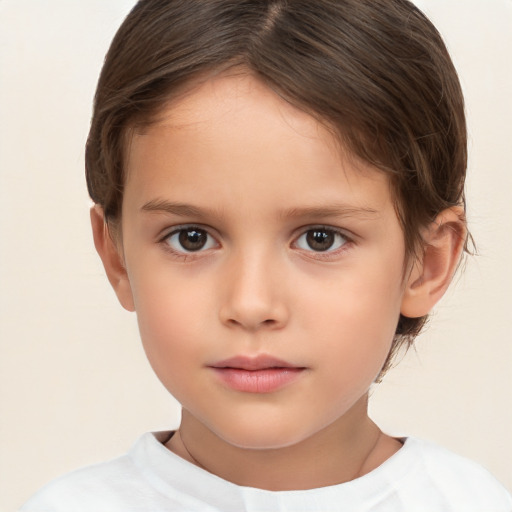 Neutral white child female with short  brown hair and brown eyes