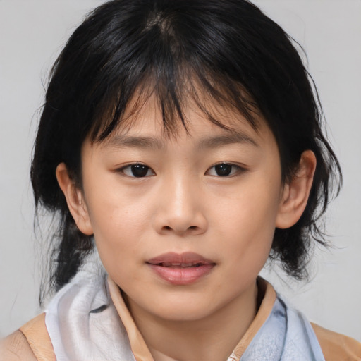 Neutral asian child female with medium  brown hair and brown eyes