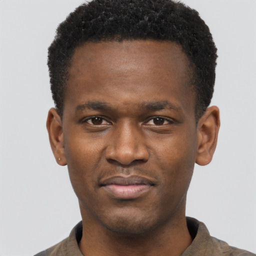 Neutral black young-adult male with short  brown hair and brown eyes