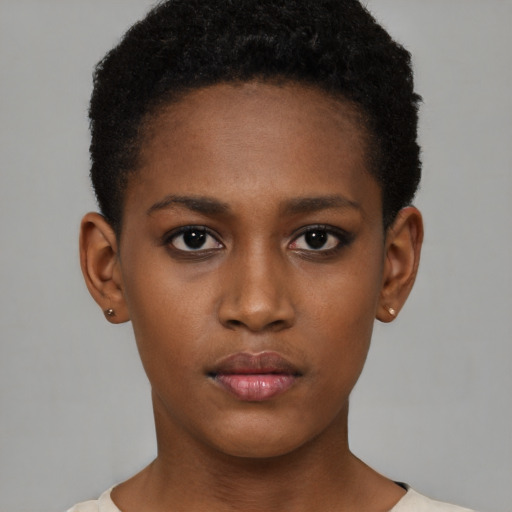 Neutral black young-adult female with short  brown hair and brown eyes