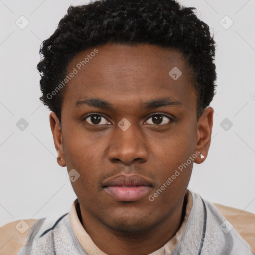 Neutral black young-adult male with short  brown hair and brown eyes