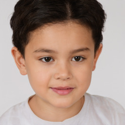 Joyful white child female with short  brown hair and brown eyes