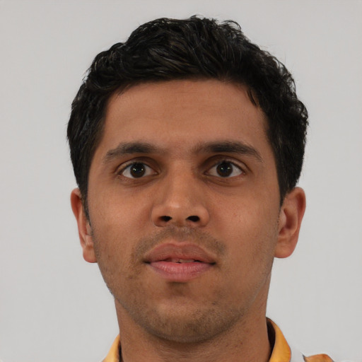 Neutral asian young-adult male with short  brown hair and brown eyes