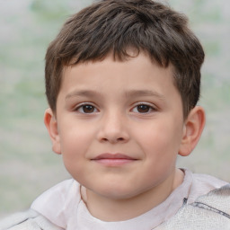 Joyful white child male with short  brown hair and brown eyes