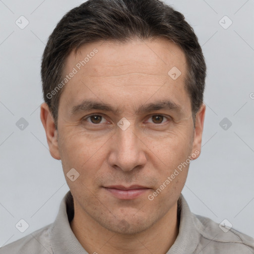 Neutral white adult male with short  brown hair and brown eyes