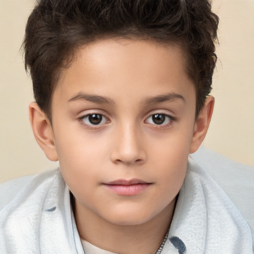 Joyful white child female with short  brown hair and brown eyes